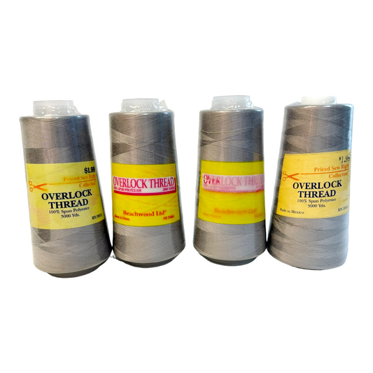 Four (4) *Overlock Thread Spools GREY 100% Spun Polyester /Each 3000 Yds