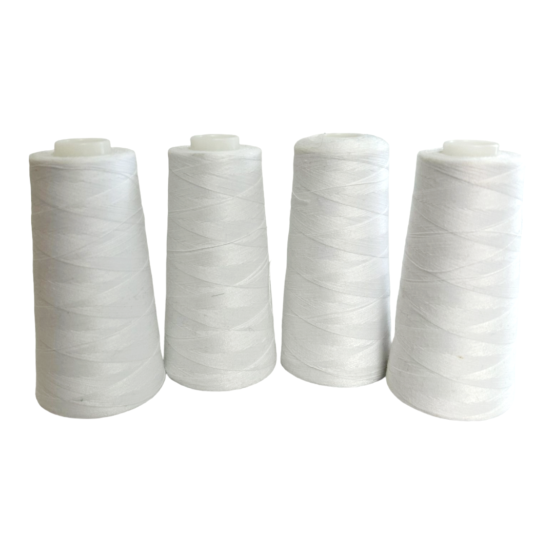Four (4) *Overlock Thread Spools WHITE 100% Spun Polyester /Each 3000 Yds