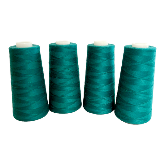 Four (4) *Overlock Thread Spools MEDIUM TEAL 100% Spun Polyester /Each 3000 Yds