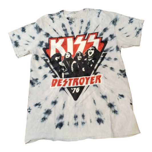 Liquid Blue Retrofit Tie Designer 76' KISS Band Tour Men's T-Shirt (Medium)