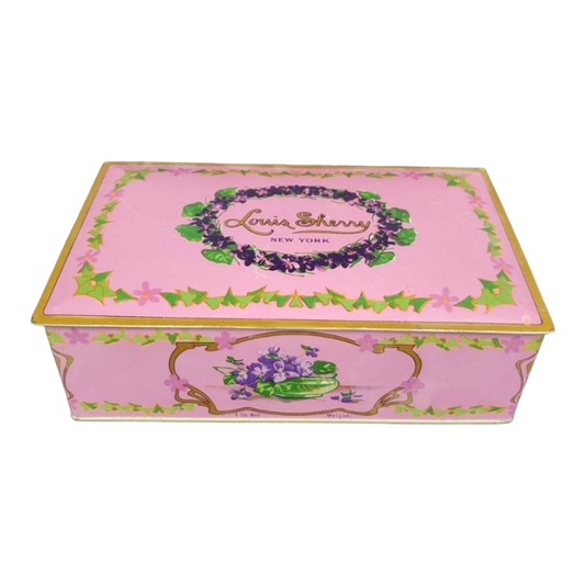 1920's Louis Sherry NY Can Co Pink Tin Metal Chocolate Box