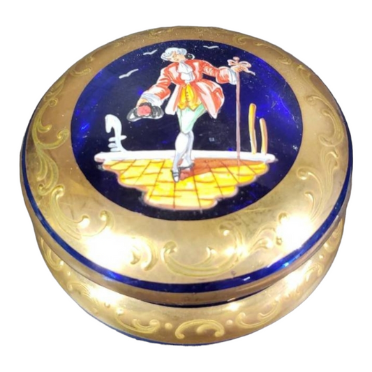 Vintage Bohemium Moser Cobalt Blue Glass Dresser Trinket Box