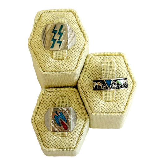 Three (3) *Men's Variety Turquoise & Coral Ring Lot (size9)