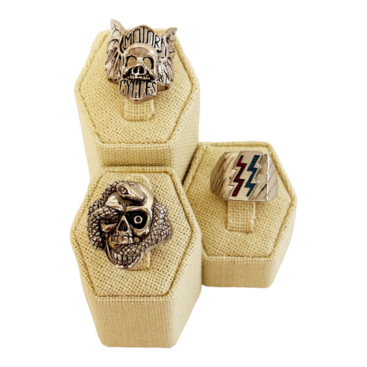 Three (3) *Men's Variety Turquoise Coral Ring Lot (sz 8.5) Motorcycle