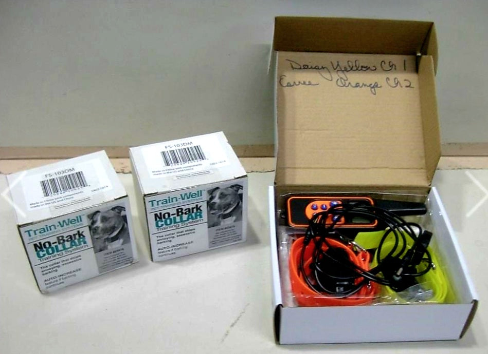 Two (2) No Bark Collars & Controller in Boxes