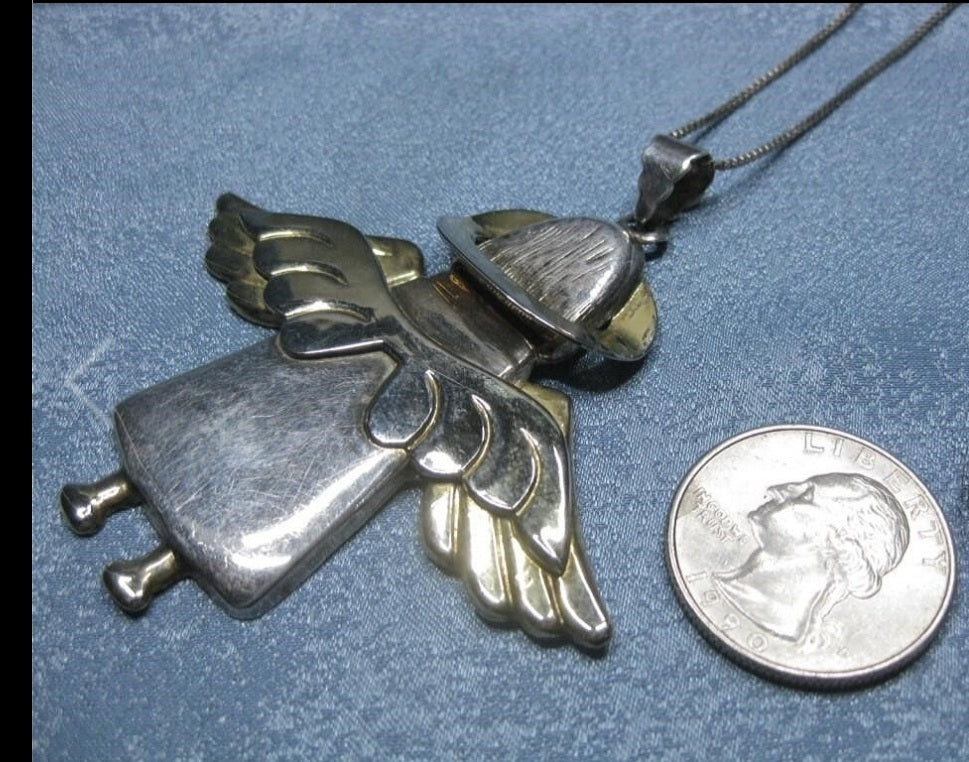 Cute 18" Sterling Silver & Brass Angel Necklace (new)