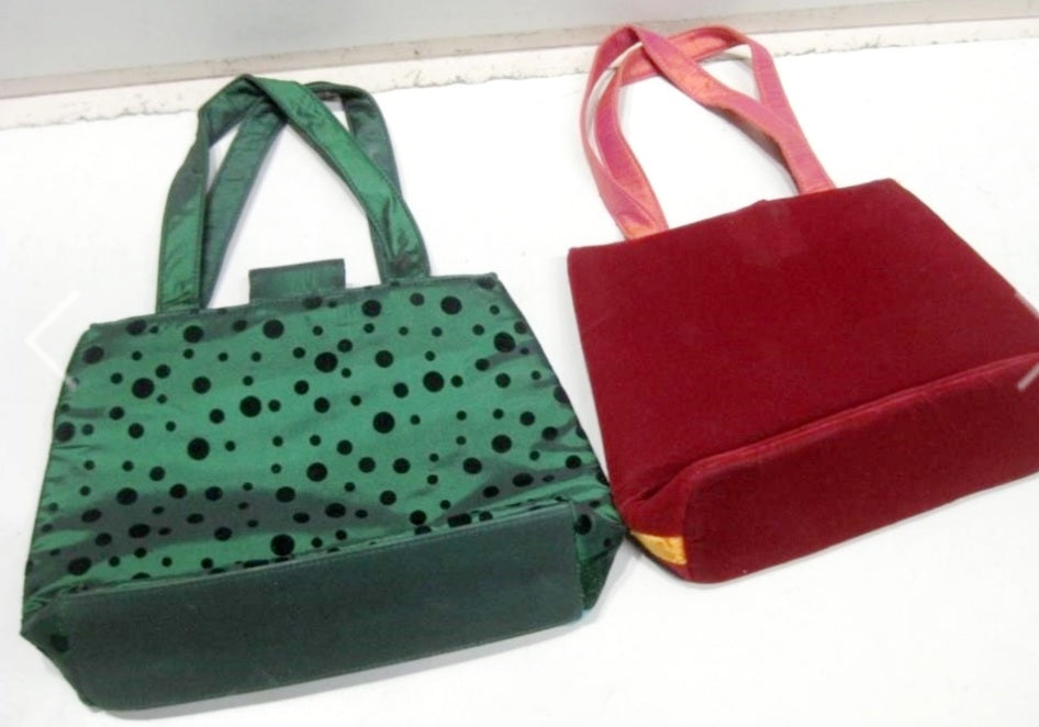 Two (2) Beautiful Satin Tote Bags (Pink & Green) Bath & Body
