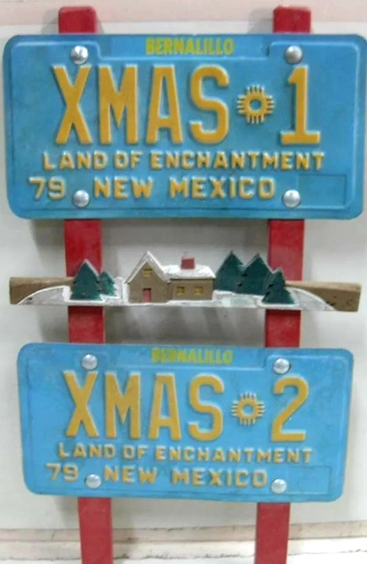 Vintage 1979 'XMAS 1 & XMAS 2' New Mexico License Plate Display (one-of-a-kind)