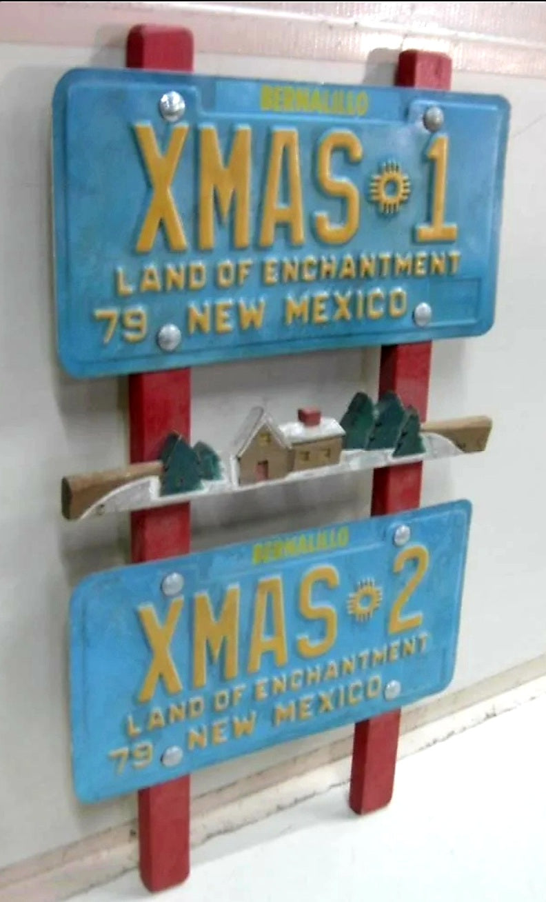 Vintage 1979 'XMAS 1 & XMAS 2' New Mexico License Plate Display (one-of-a-kind)