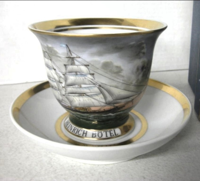 Captain's Cup 'HEINRICH BOTEL' Porcelai Hand Painted, by A. Warning Corner Hamburg