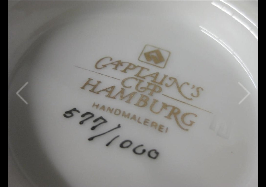 Captain's Cup 'LEOPARD' Porcelai  Hand Painted by A. Warning Corner Hamburg