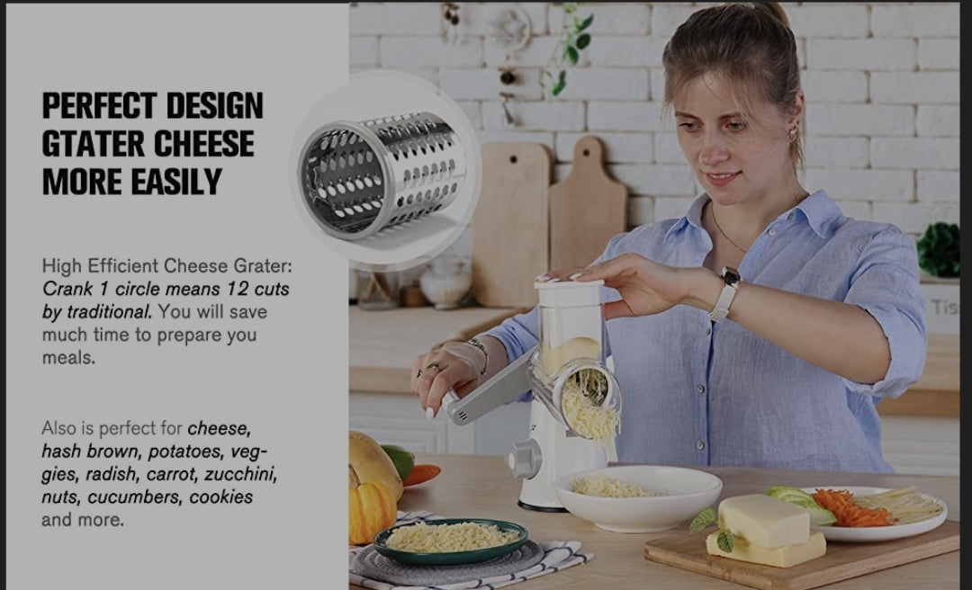 NIB Rotary Grater: Cheese & Vegetable Slicer/Shredder