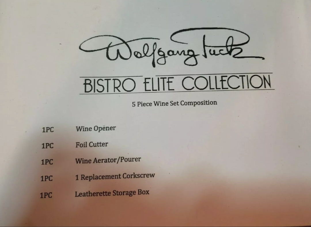 NEW Bistro Elite Wolfgang Puck 5pc Wine Set (Blue) NIOB