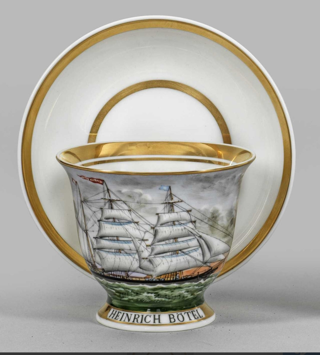 Captain's Cup 'HEINRICH BOTEL' Porcelai Hand Painted, by A. Warning Corner Hamburg