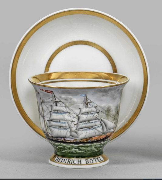 Captain's Cup 'HEINRICH BOTEL' Porcelai Hand Painted, by A. Warning Corner Hamburg