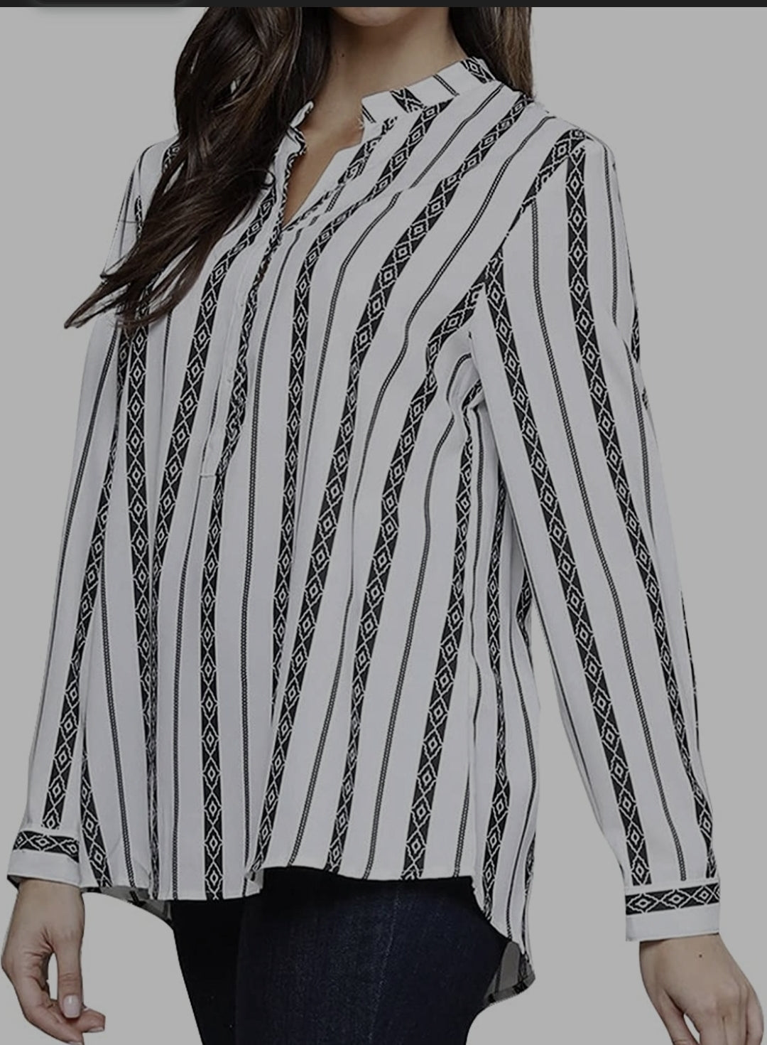 New - Adelaide V Neck Striped Button Down Blouse (Large)