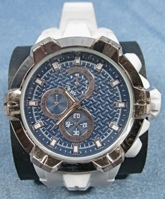 Men's Fashionable Wrist Watch w/ Blue Steel Plate Watch Face & White Band