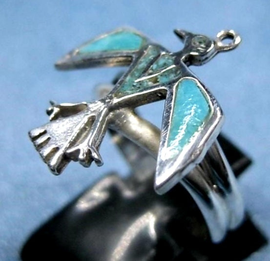Sterling Silver Vintage Southwest Turquoise Bird Ring Hallmarked * Size 6 1/2