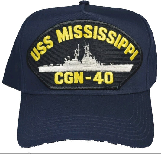 USS MISSISSIPPI CGN-40 Black Embroidered Baseball Cap *NEW