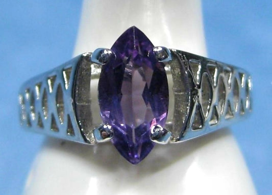 Marquise-cut Purple Stone in a Sterling Silver Cocktail Ring *Size 6