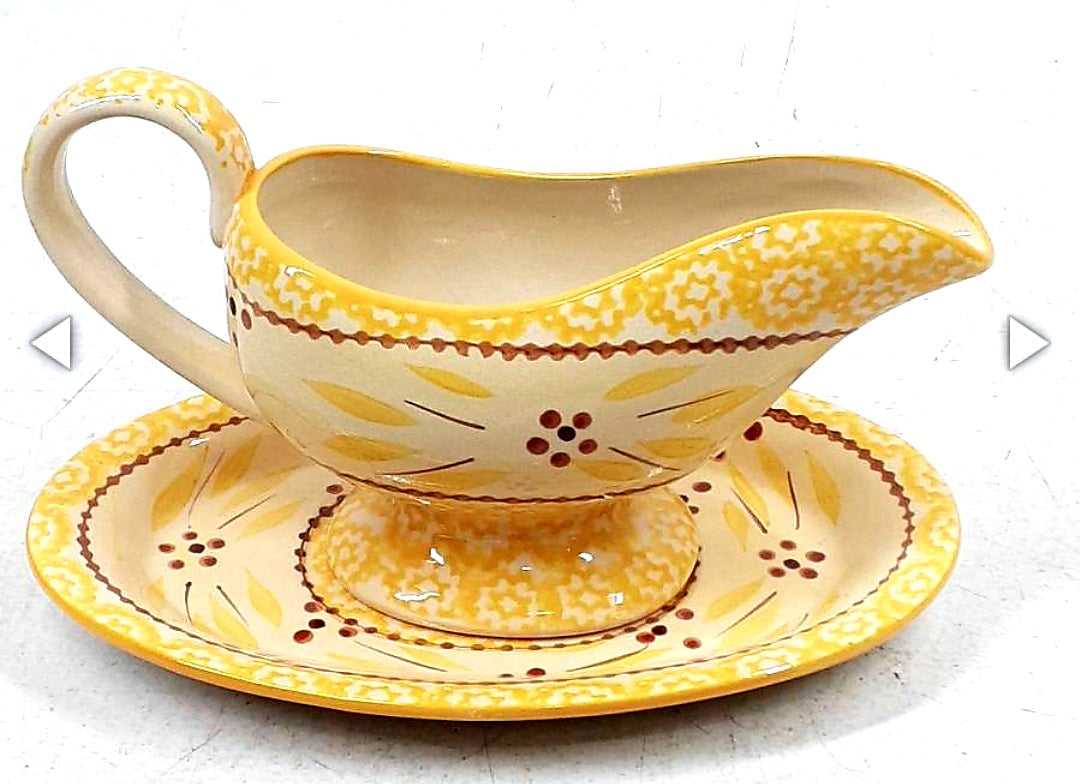 Vintage Temp-Tations Old World Yellow/Burgundy Gravy Boat *Nice