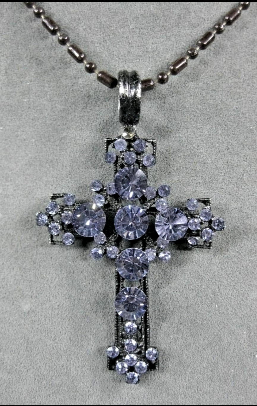 Beautiful Purple Rhinestone Cross Fashion 15" Necklace *Great