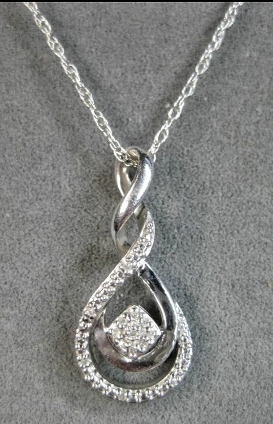 Beautiful .925 Sterling Silver & CZ Ribbon Form Pendant 18" Necklace