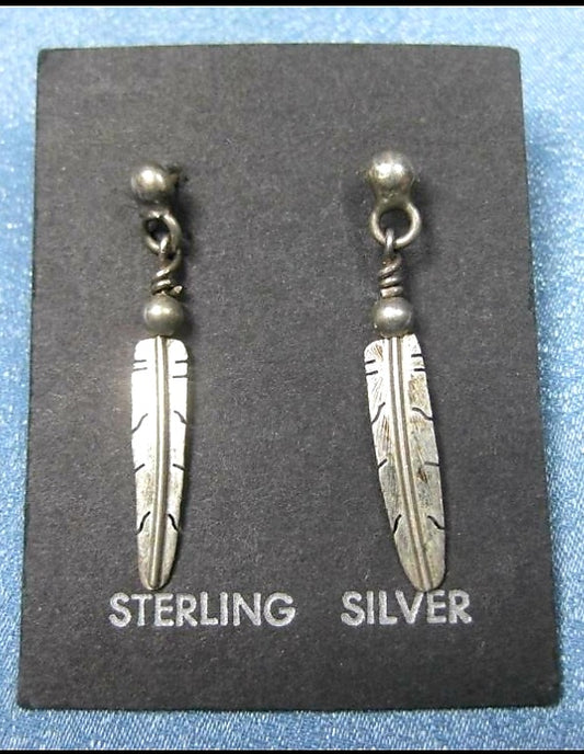 Sterling Silver Native Feather Dangle Earrings *New
