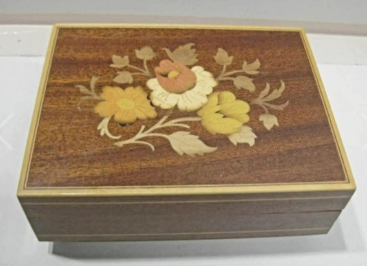 Vintage Reuge Swiss Wooden Inlay Jewelry/Musical Box Edelweiss *Great