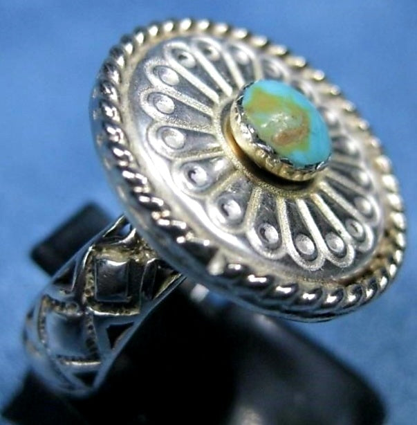 Dramatic Round Sterling Silver & Turquoise SW Statement Ring Hallmarked *sz 5.5