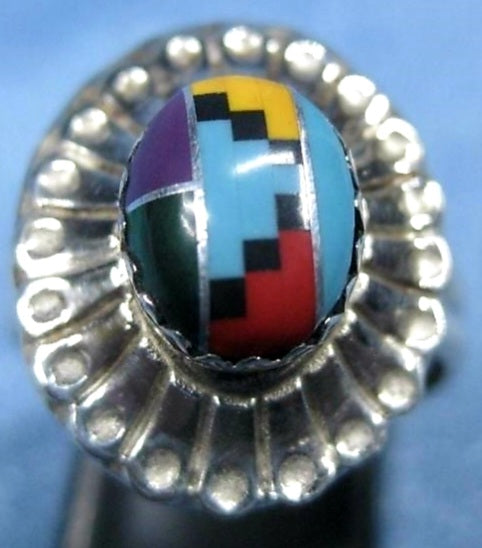 Vintage Sterling Silver Turquoise Onyx Inlay Ring *Sz 7
