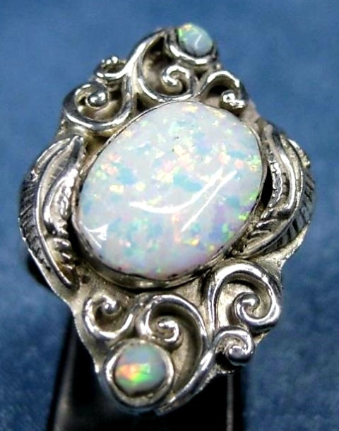 Brilliant Sterling Silver & White Opal Ring *sz 8