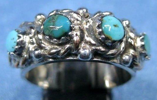 Vintage Sterling Silver & Four Turquoise Stone Ring *sz 9