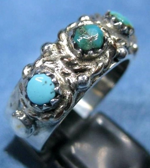 Vintage Sterling Silver & Four Turquoise Stone Ring *sz 9
