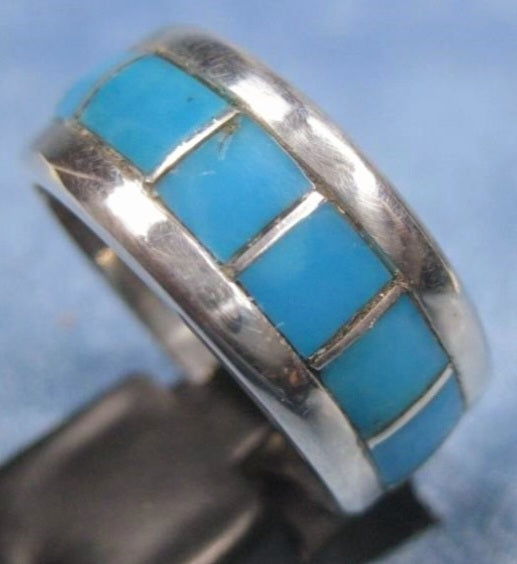 Handsome Men's Turquoise Wedding Ring in Sterling Silver *Size 10