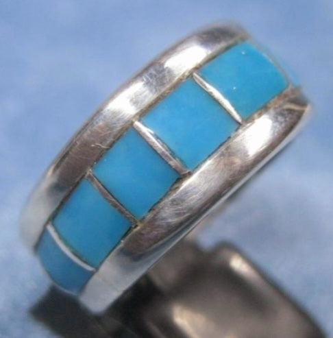 Handsome Men's Turquoise Wedding Ring in Sterling Silver *Size 10