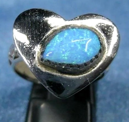 Beautiful Heart Shaped Sterling Silver Southwest Opal Ring *sz.7