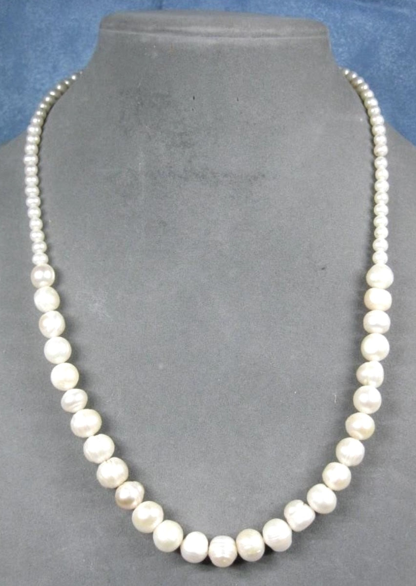 Sterling Silver & Pearl White Beaded Necklace H. allmarked *Great