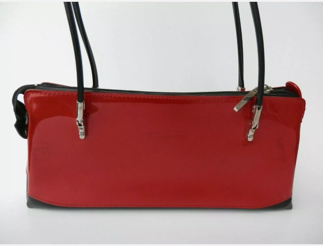 Beijo London Paris New York *Red w/ Black Patent Leather Shoulder Bag Purse