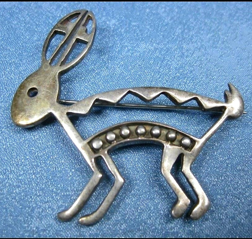 Vintage Hopping Rabbit Navajo Sterling Silver Native American Jewelry Pin