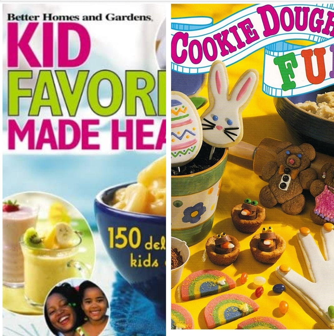 Two (2) Kid Cookbooks: Cookie Dough Fun & Healthy Eating Recipes HB Color Pics *Great