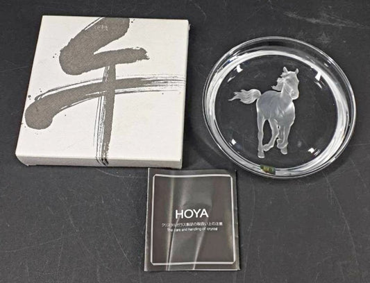 Vintage Hoya Crystal 3D-Horse Wine Bottle Etched Coaster NIB