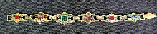 Vintage Multi-Coloured Art Deco Designed Rhinestone 6.75" Bracelet