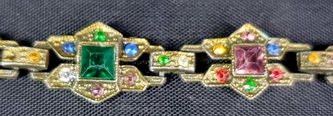 Vintage Multi-Coloured Art Deco Designed Rhinestone 6.75" Bracelet