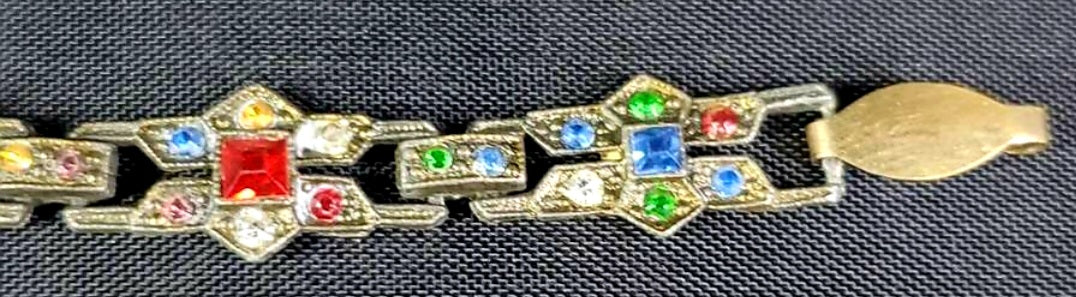 Vintage Multi-Coloured Art Deco Designed Rhinestone 6.75" Bracelet