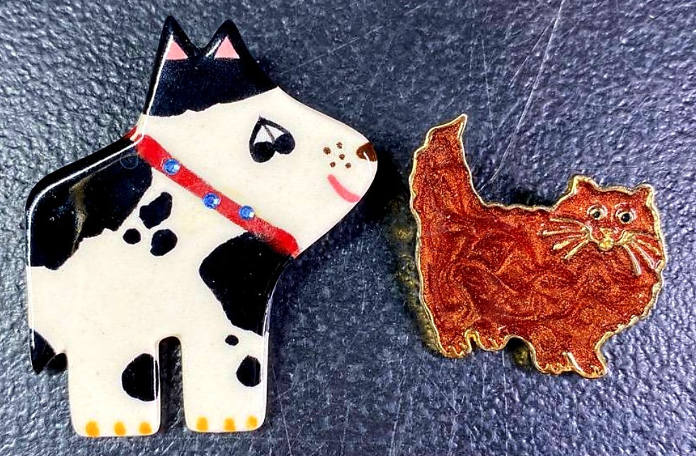 Adorable Vintage Dog & Cat Brooches