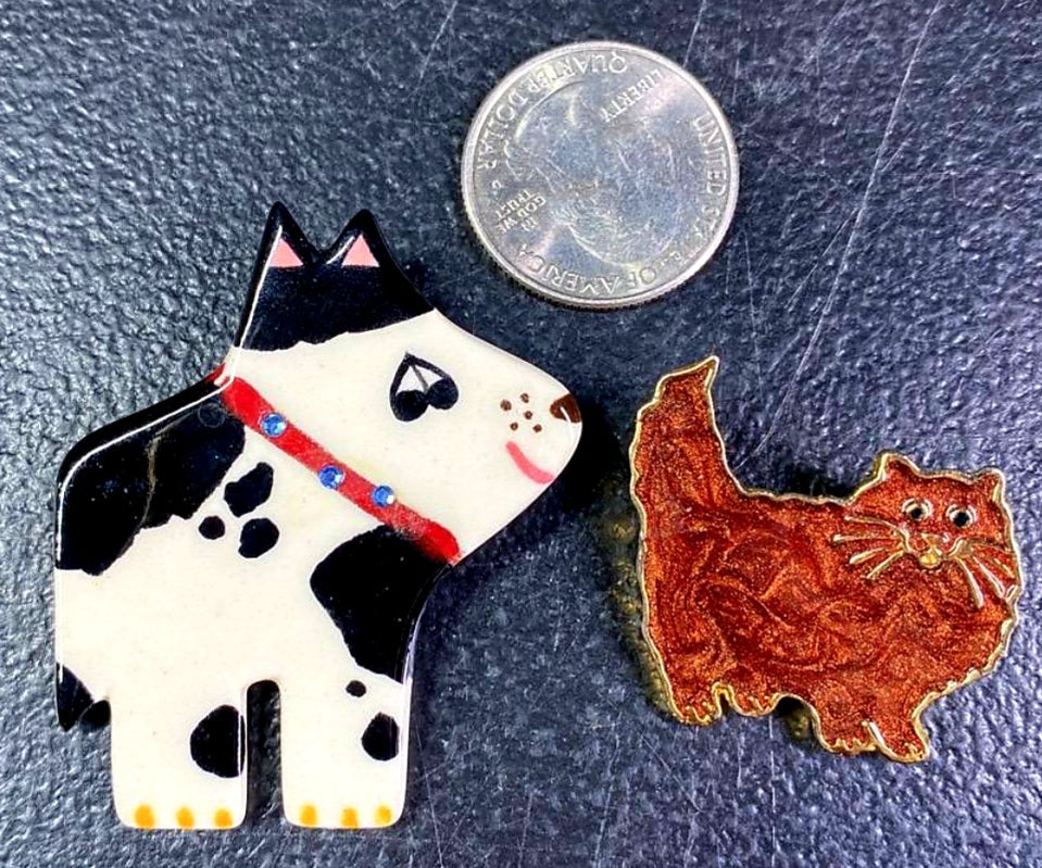 Adorable Vintage Dog & Cat Brooches