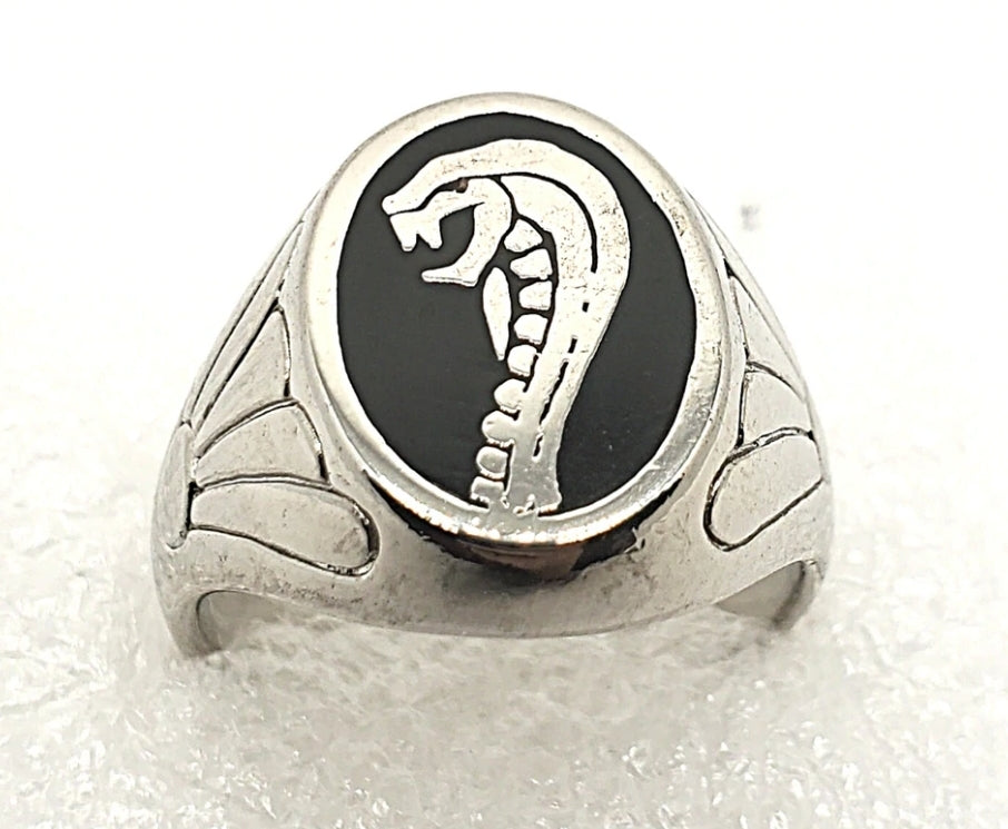 Silver Plated King Cobra Ring w/ Black Inlay (size 9)