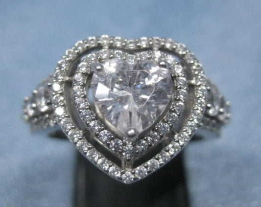Dazzling Sterling Silver SW Cubic Zirconia Heart Shaped Ring *Hallmarked
