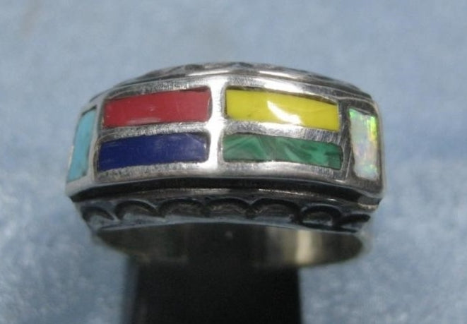 Sterling Silver Multi-Colored Stones Ring *Size 10